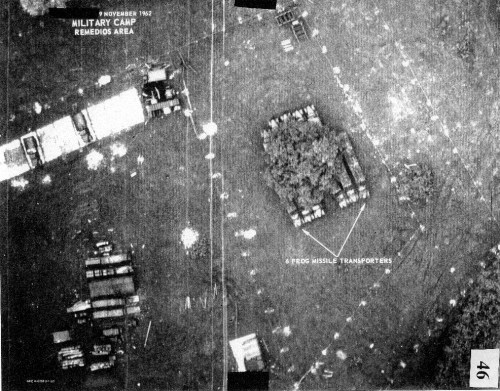 U.S. low-level reconnaissance photo of Luna/Frog short-range missiles in Cuba, November 1962 (photo from Dino Brugioni Collection, National Security Archive)"